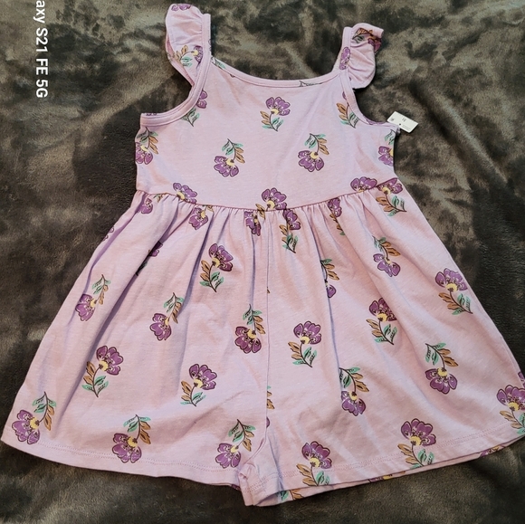🩷 3/$15 Girls (5T) CARTER'S Purple Ruffle Tank Sleeve Romper w/Flower Print NWT - Picture 1 of 5